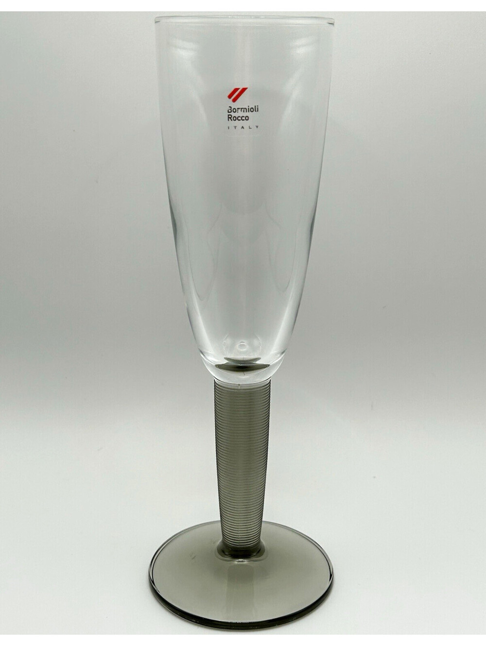 Vintage Bormioli Rocco Italy Champagne Flute Clear/Gray Ribbed Fluted Stem 1970s